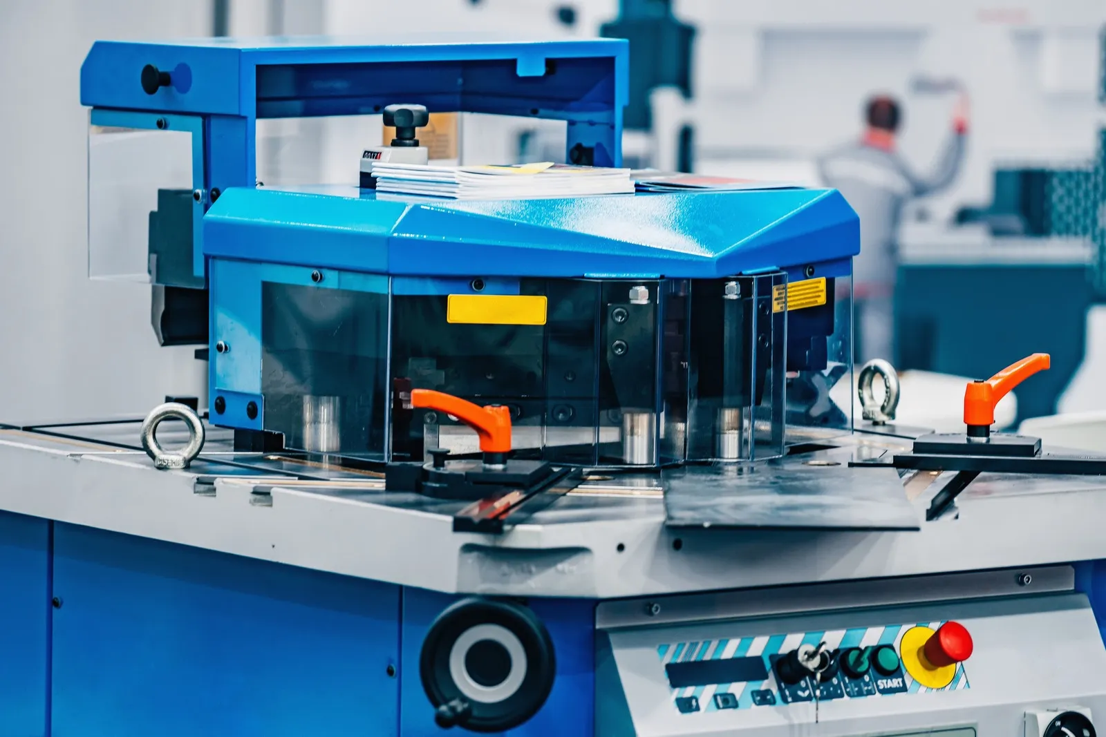 Industrial notching machine with safety guard and control panel