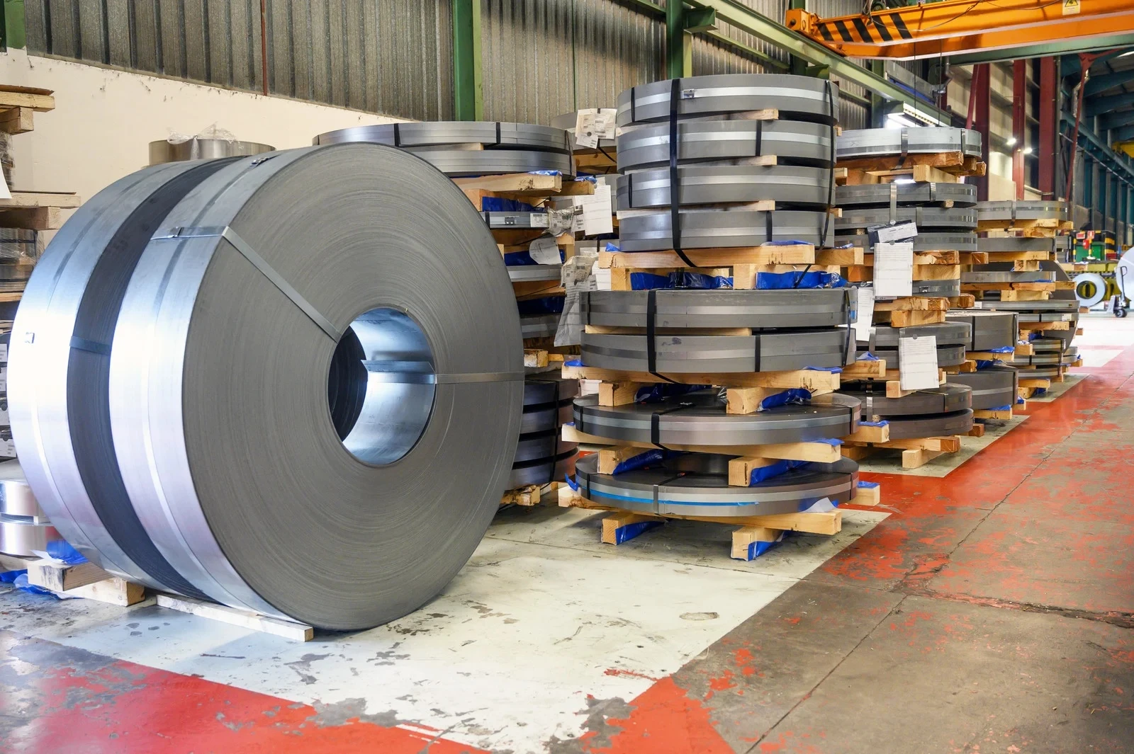 Rolls of sheet metal ready for fabrication
