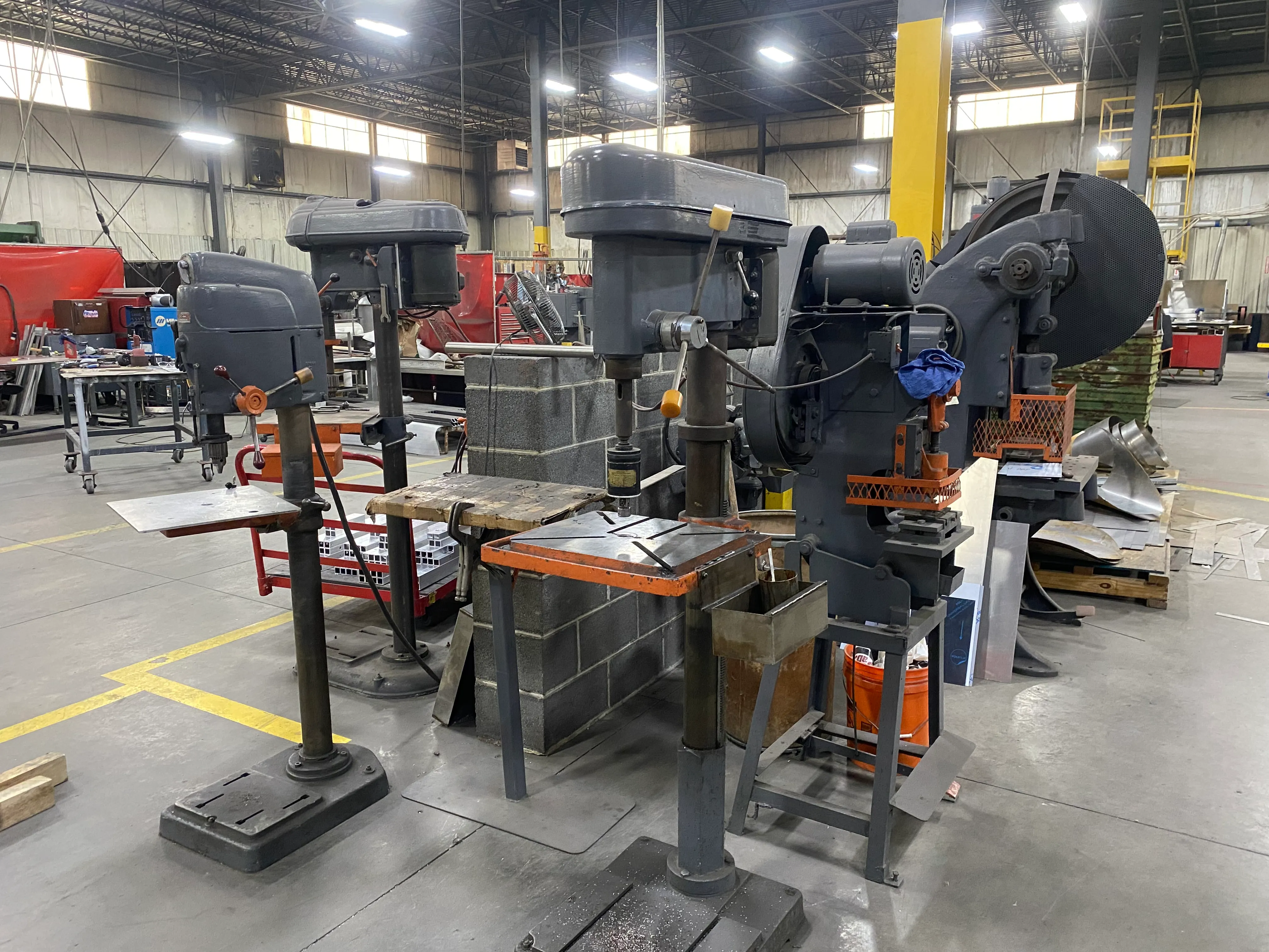 Floor drill presses on the Keystone Fabricating shop floor