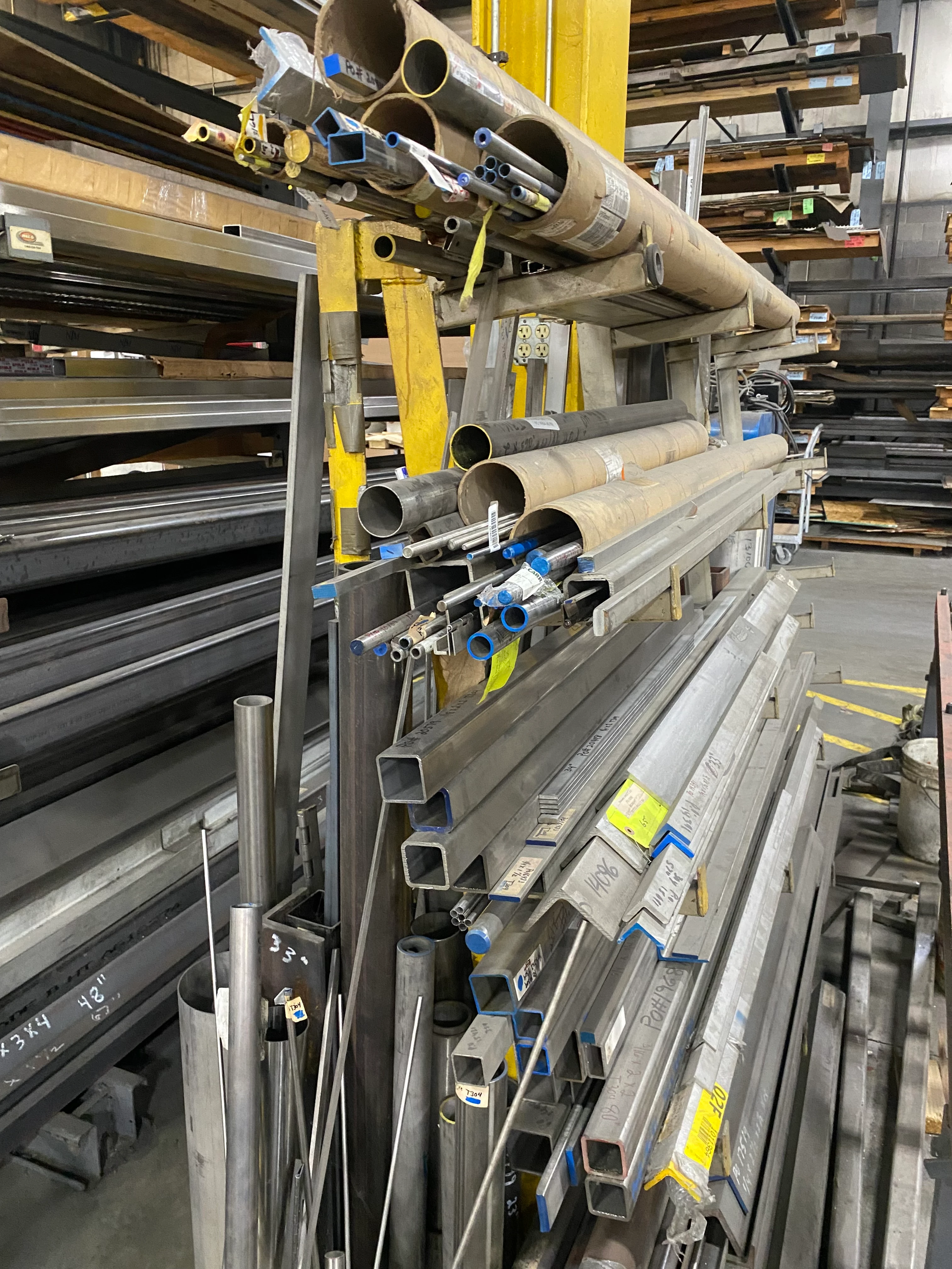 Metal stock storage rack at Keystone Fabricating Inc.